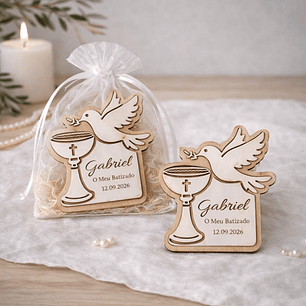 Lembrança de Batismo, Crisma, Primeira Comunhão Personalizada com Cálice e Pomba da Paz  