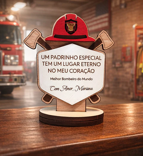 Lembrança Personalizada Para um Padrinho-Madrinha Bombeiro - Presente para Padrinho-Madrinha Bombeiro em MDF     