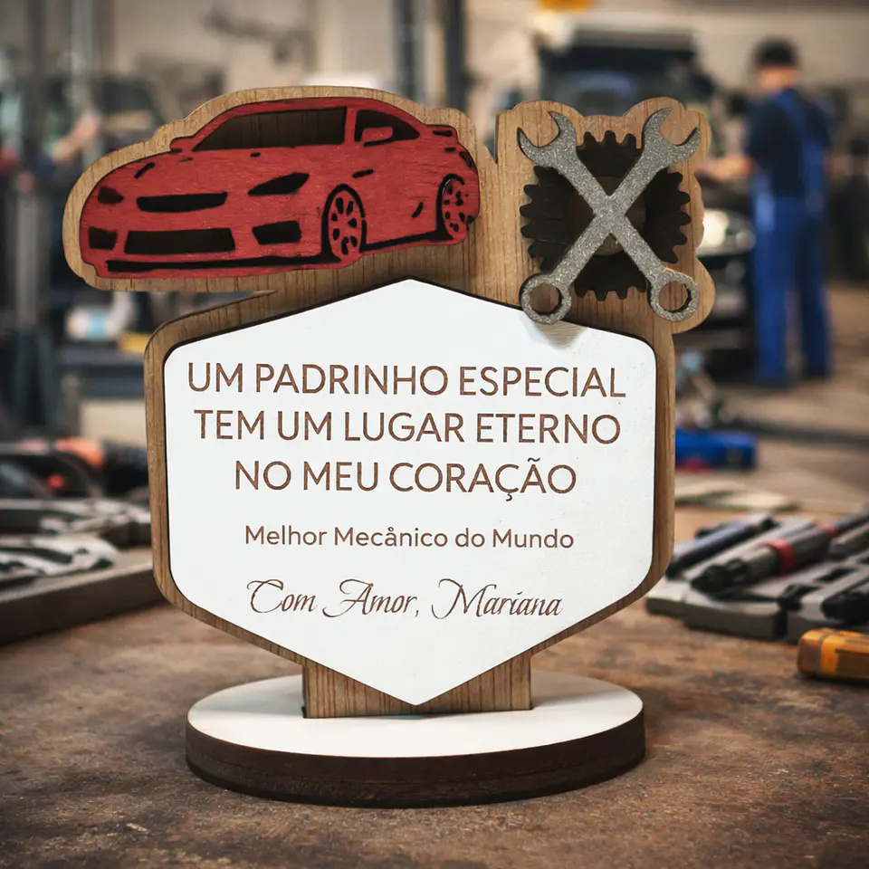 Lembrança Personalizada Para um Padrinho Mecânico - Presente para Padrinho Mecânico em MDF      1
