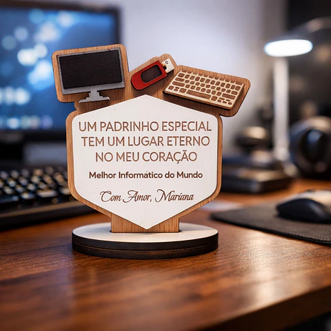 Lembrança Personalizada Para um Padrinho Informático - Presente para Padrinho Informático em MDF    