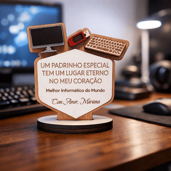 Lembrança Personalizada Para um Padrinho Informático - Presente para Padrinho Informático em MDF     1