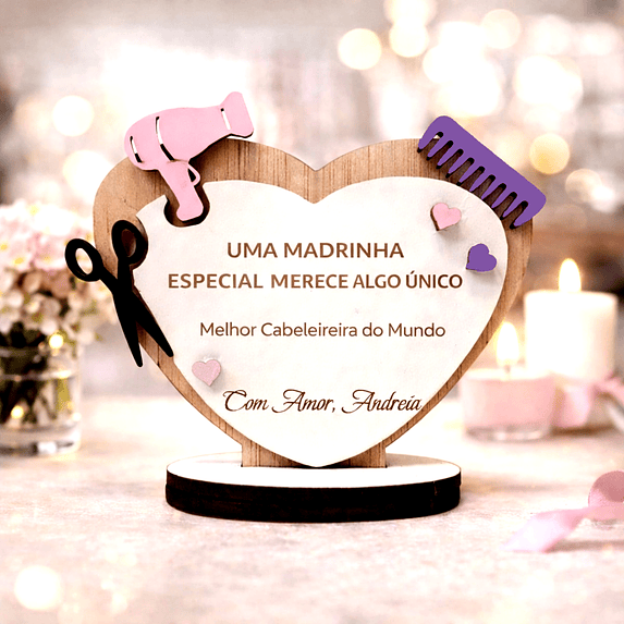 Lembrança Personalizada Para uma Madrinha Cabeleireira - Presente para Madrinha Cabeleireira em MDF       1