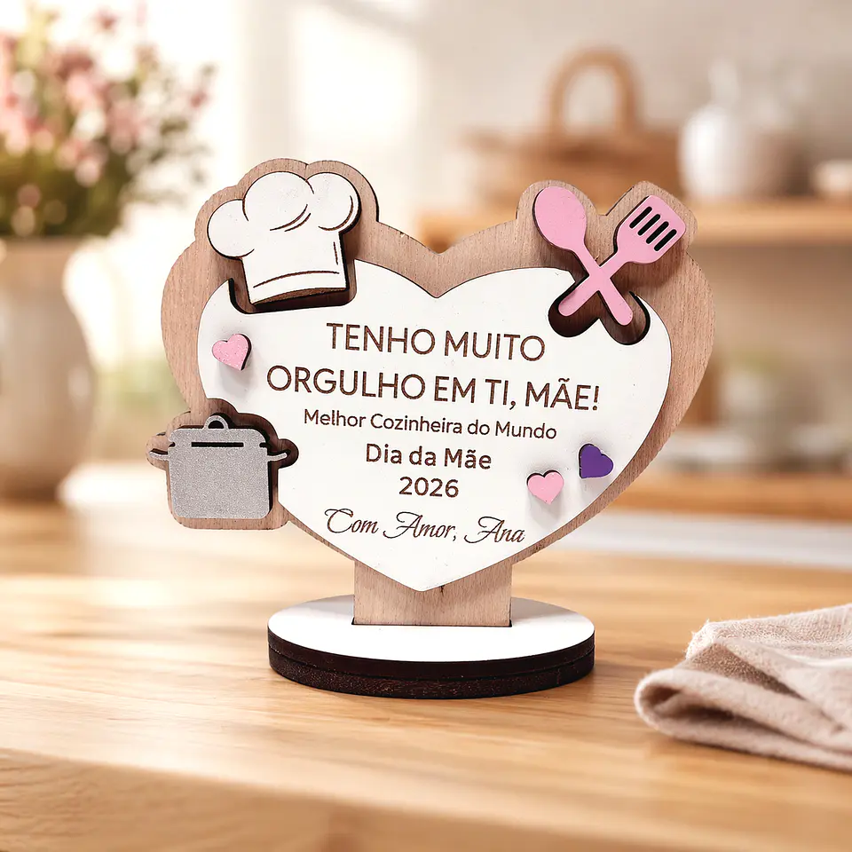Lembrança Personalizada Para o Dia da Mãe Cozinheira - Presente para o Dia da Mãe Cozinheira em MDF     1