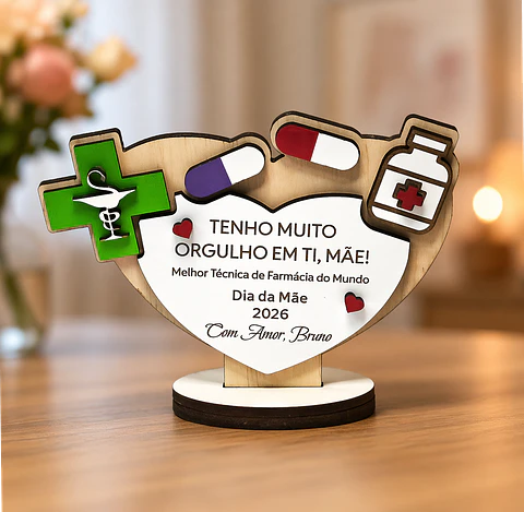 Lembrança Personalizada Para o Dia da Mãe Técnica de Farmácia - Presente para o Dia da Mãe Técnica de Farmácia em MDF      