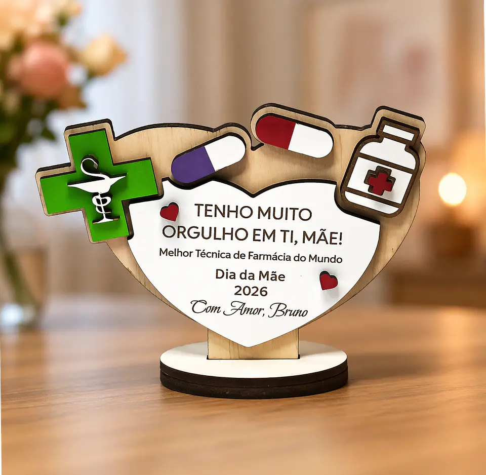 Lembrança Personalizada Para o Dia da Mãe Técnica de Farmácia - Presente para o Dia da Mãe Técnica de Farmácia em MDF       1