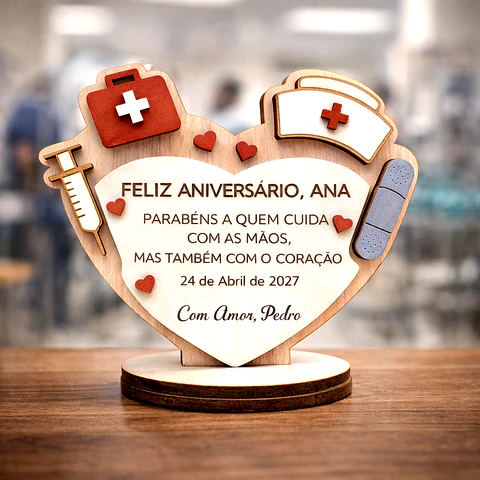 Presente Personalizado para Enfermeira em MDF - Lembrança de Aniversário, Homenagem e Agradecimento