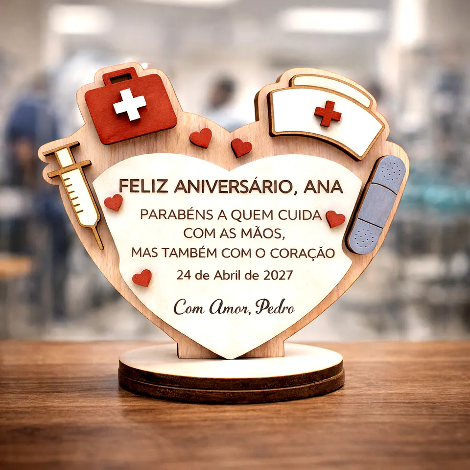 Presente Personalizado para Enfermeira em MDF - Lembrança de Aniversário, Homenagem e Agradecimento 1