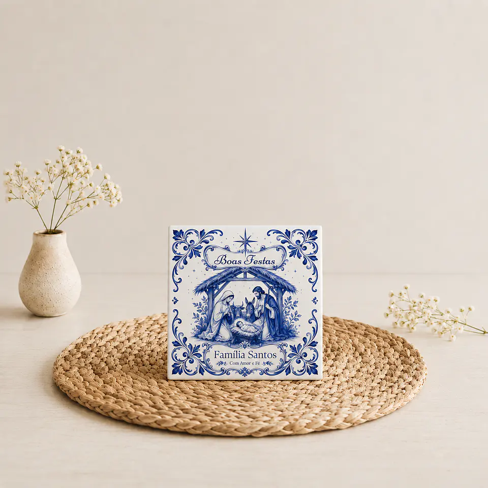 Azulejo de Presépio de Natal com Nome de Família | Presente Família 4