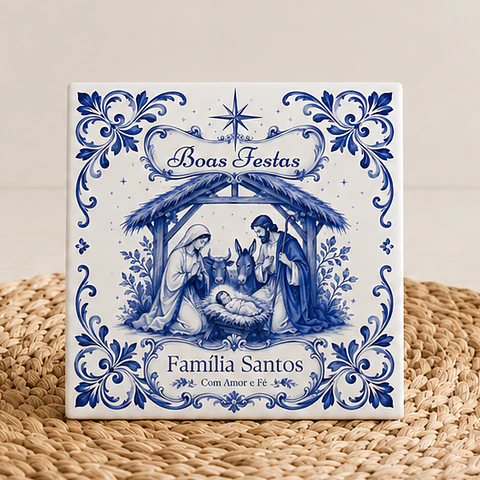 Azulejo de Presépio de Natal com Nome de Família | Presente Família