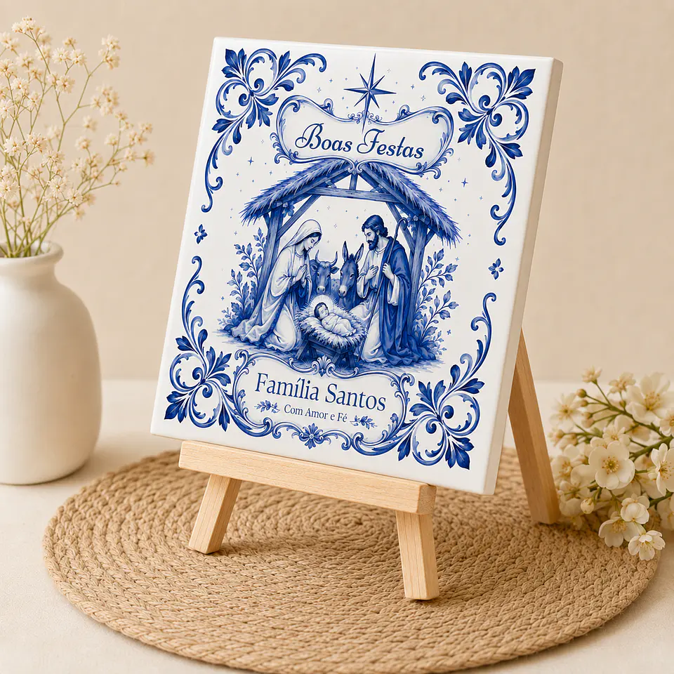 Azulejo de Presépio de Natal com Nome de Família | Presente Família 3