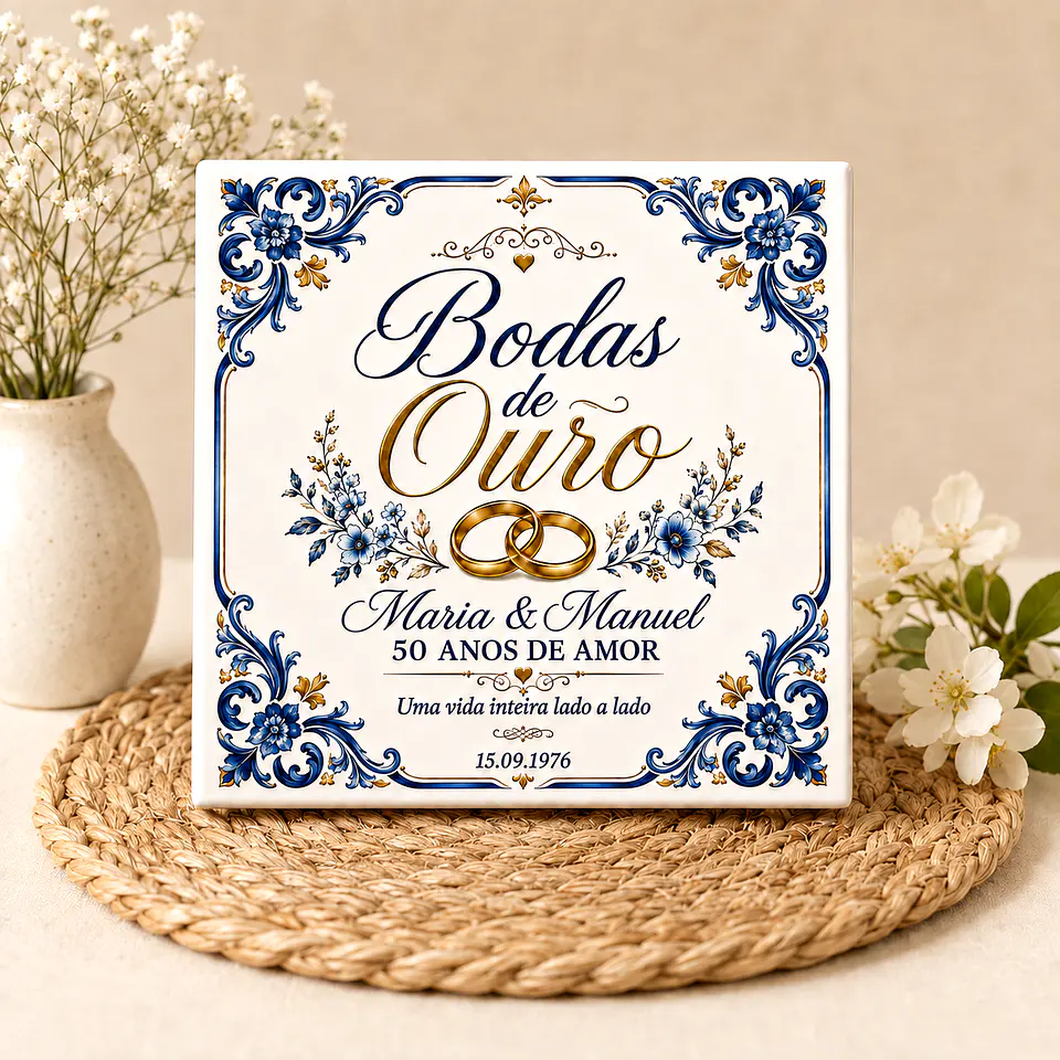 Azulejo Personalizado para Bodas de Ouro — 50 Anos | Presente Bodas de Ouro 2