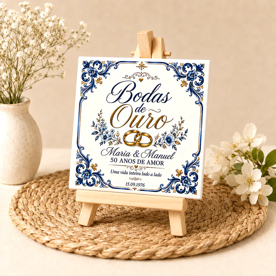 Azulejo Personalizado para Bodas de Ouro — 50 Anos | Presente Bodas de Ouro 3