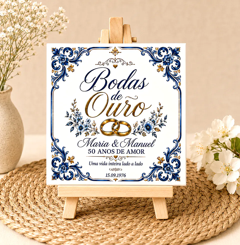 Azulejo Personalizado para Bodas de Ouro — 50 Anos | Presente Bodas de Ouro 1