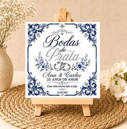 Azulejo Personalizado para Bodas de Prata — 25 Anos | Presente Bodas de Prata