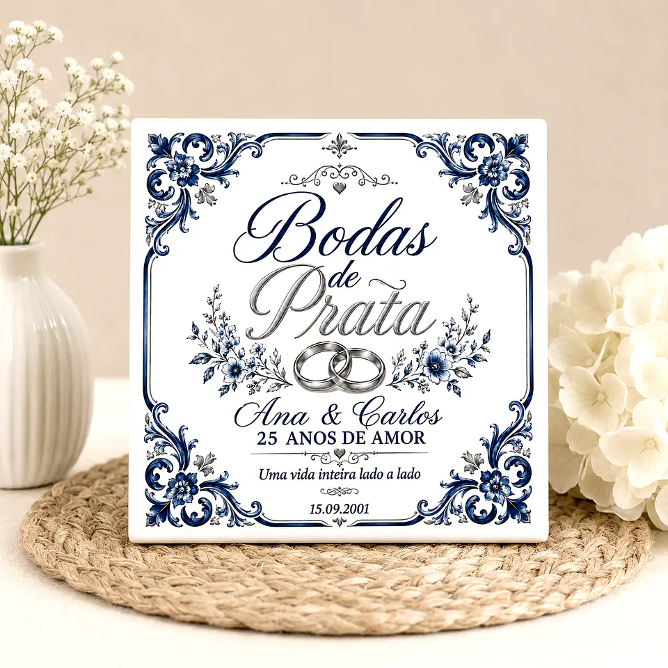 Azulejo Personalizado para Bodas de Prata — 25 Anos | Presente Bodas de Prata 2