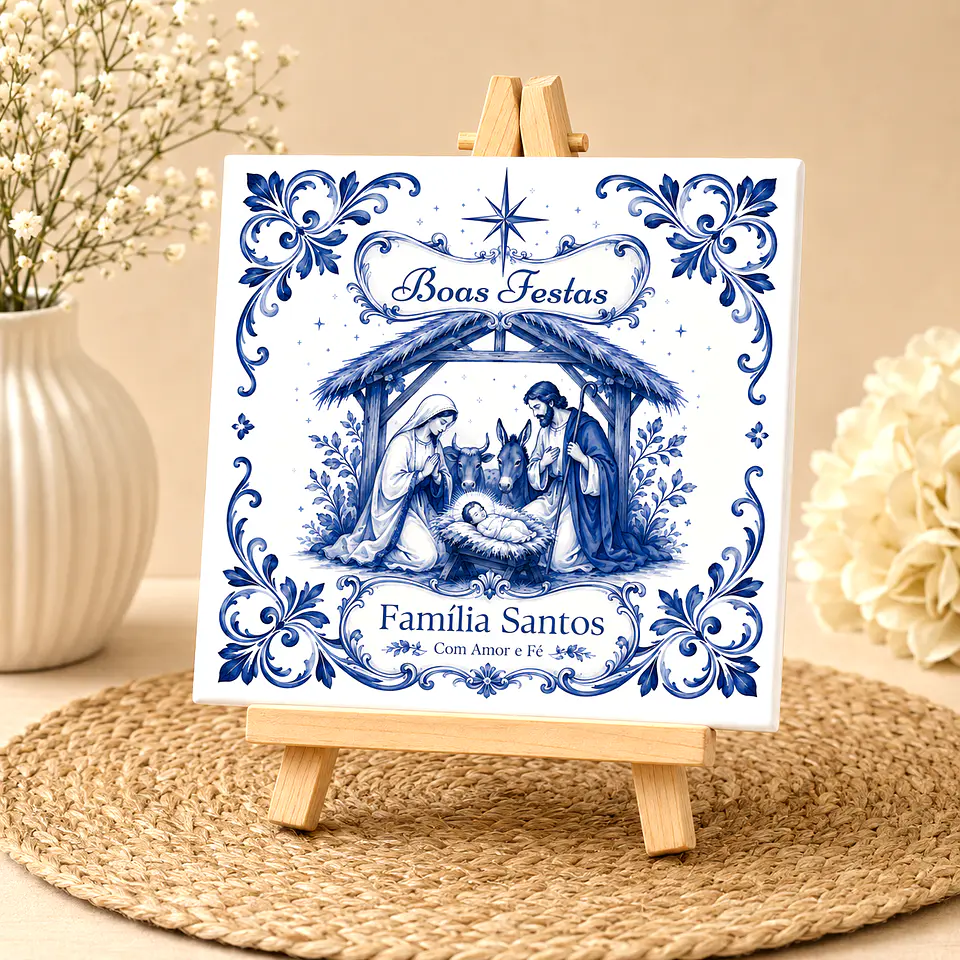 Azulejo de Presépio de Natal com Nome de Família | Presente Família 3