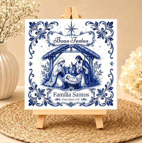 Azulejo de Presépio de Natal com Nome de Família | Presente Família