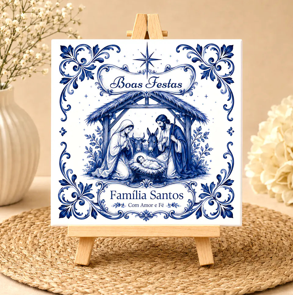 Azulejo de Presépio de Natal com Nome de Família | Presente Família 1