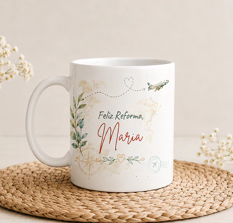 Caneca de Reforma Personalizada com Nome | Hora de Viajar