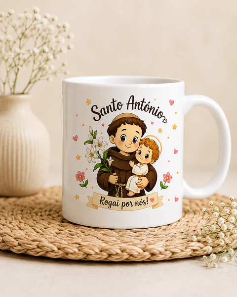 Caneca Personalizada de Santo António com Nome — Fé que se oferece com carinho