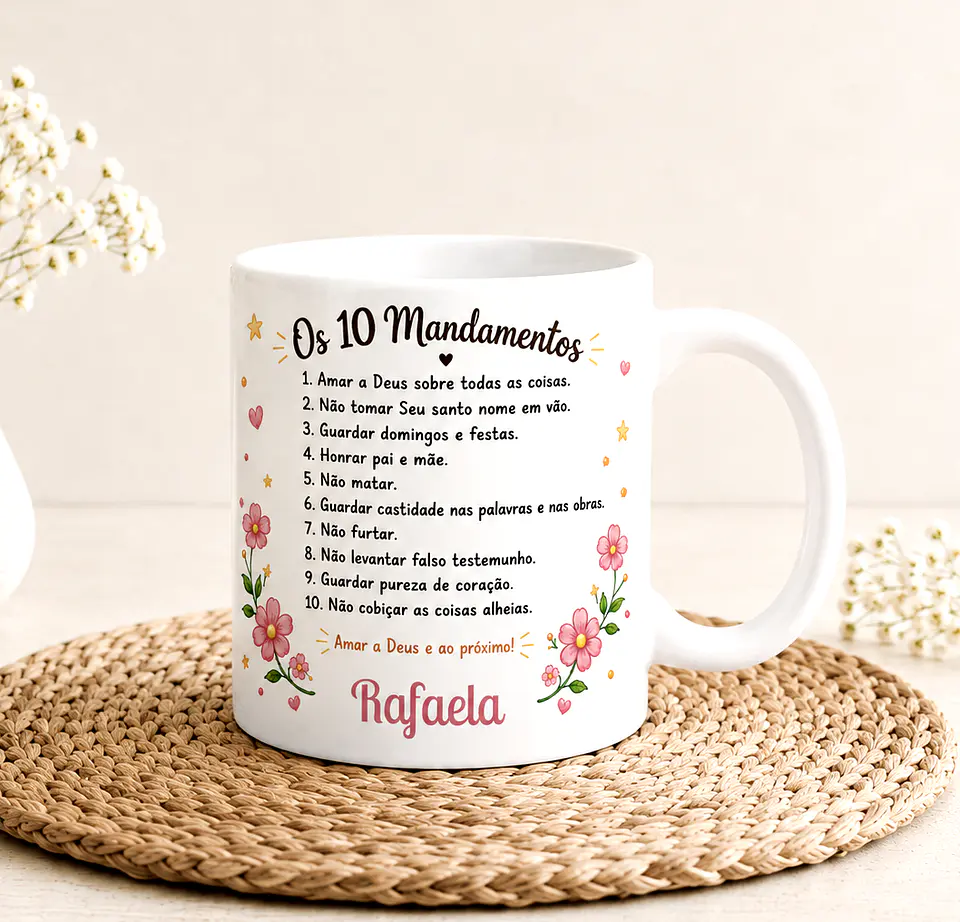 Caneca Personalizada “Os 10 Mandamentos” – Presente Cristão com Nome 3