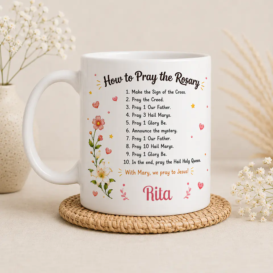 Caneca Personalizada “Como Rezar o Terço” | Nossa Senhora | Presente Religioso 3