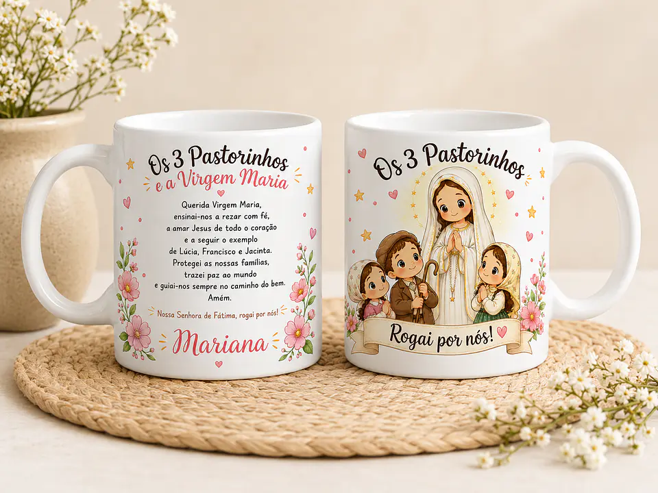 Caneca Personalizada Nossa Senhora de Fátima e os 3 Pastorinhos 1
