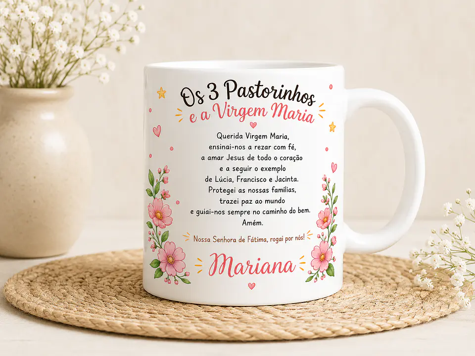 Caneca Personalizada Nossa Senhora de Fátima e os 3 Pastorinhos 3