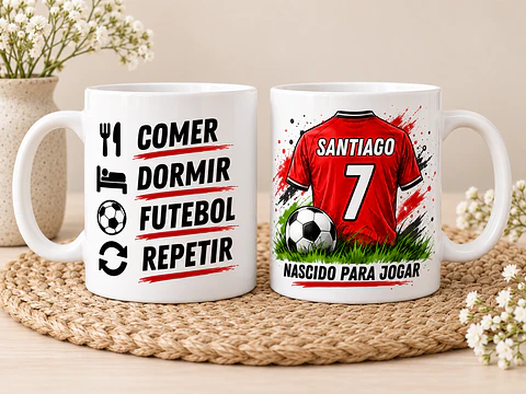 Caneca Personalizada para Jovem Futebolista | Presente para Meninos das Escolas de Futebol | Caneca Futebol