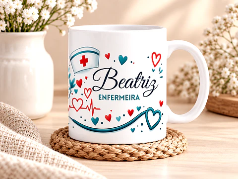 Caneca Personalizada Enfermeira ou Enfermeiro com Nome | Presente para Profissional de Enfermagem
