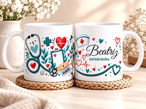 Caneca Personalizada Enfermeira ou Enfermeiro com Nome | Presente para Profissional de Enfermagem