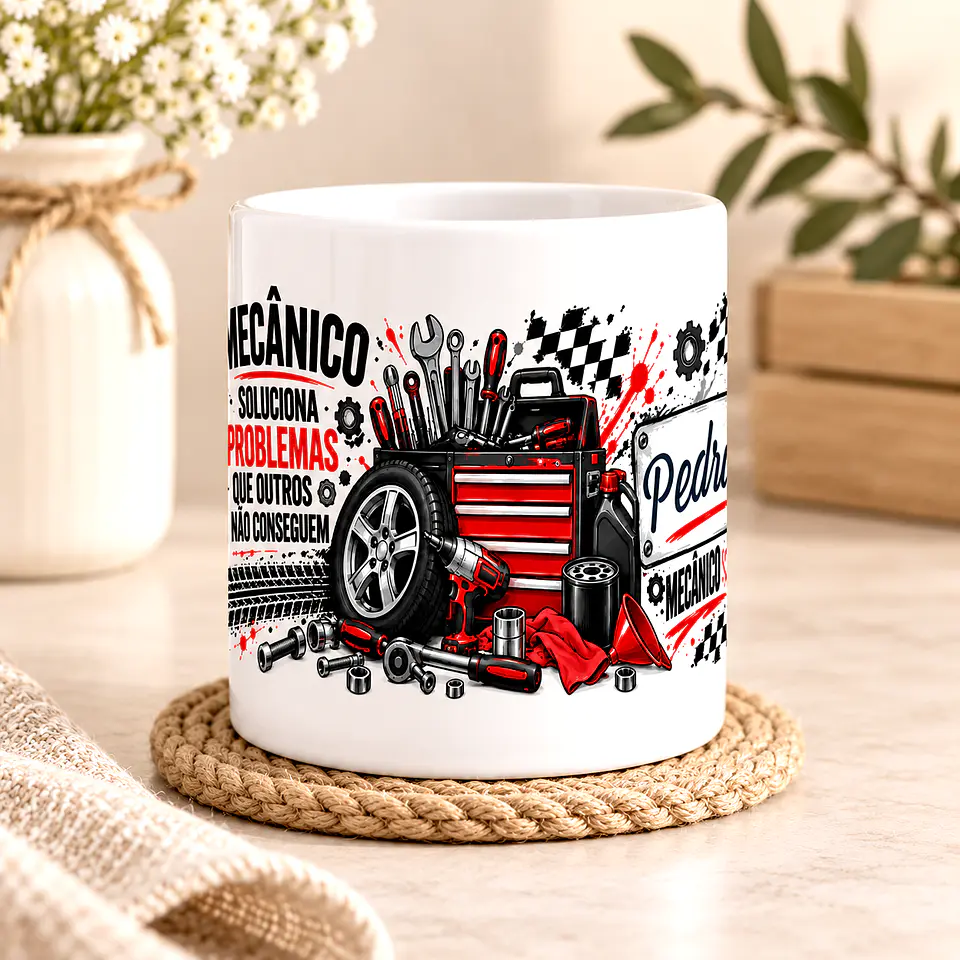 Caneca Personalizada para Mecânico com Nome | Presente Original para Mecânico 3