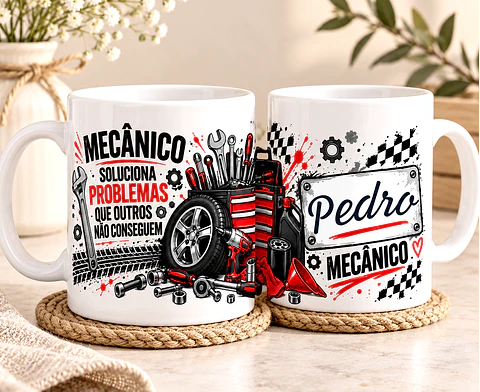 Caneca Personalizada para Mecânico com Nome | Presente Original para Mecânico