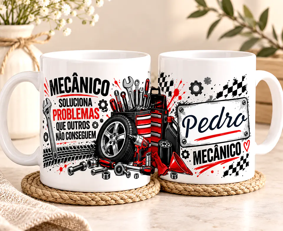 Caneca Personalizada para Mecânico com Nome | Presente Original para Mecânico 1