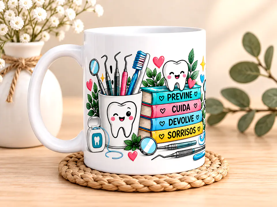 Caneca Personalizada Dentista com Nome – Presente para Dentista | Previne, Cuida e Devolve Sorrisos 4