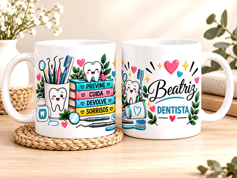 Caneca Personalizada Dentista com Nome – Presente para Dentista | Previne, Cuida e Devolve Sorrisos