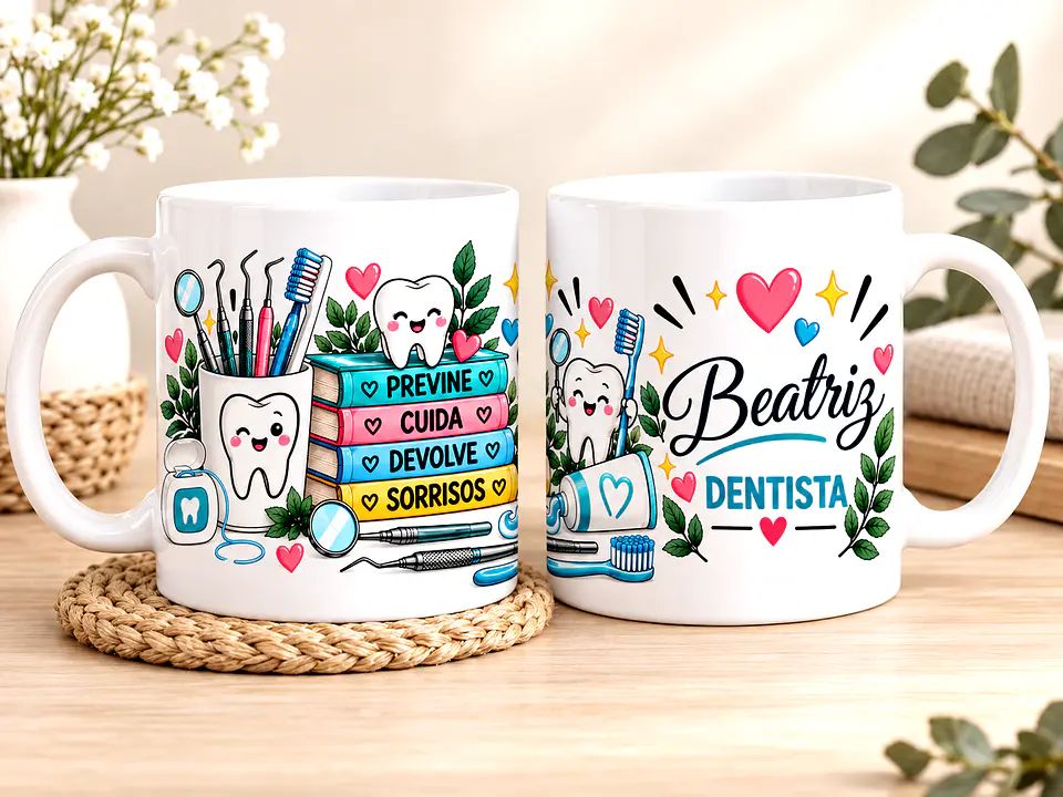 Caneca Personalizada Dentista com Nome – Presente para Dentista | Previne, Cuida e Devolve Sorrisos 1