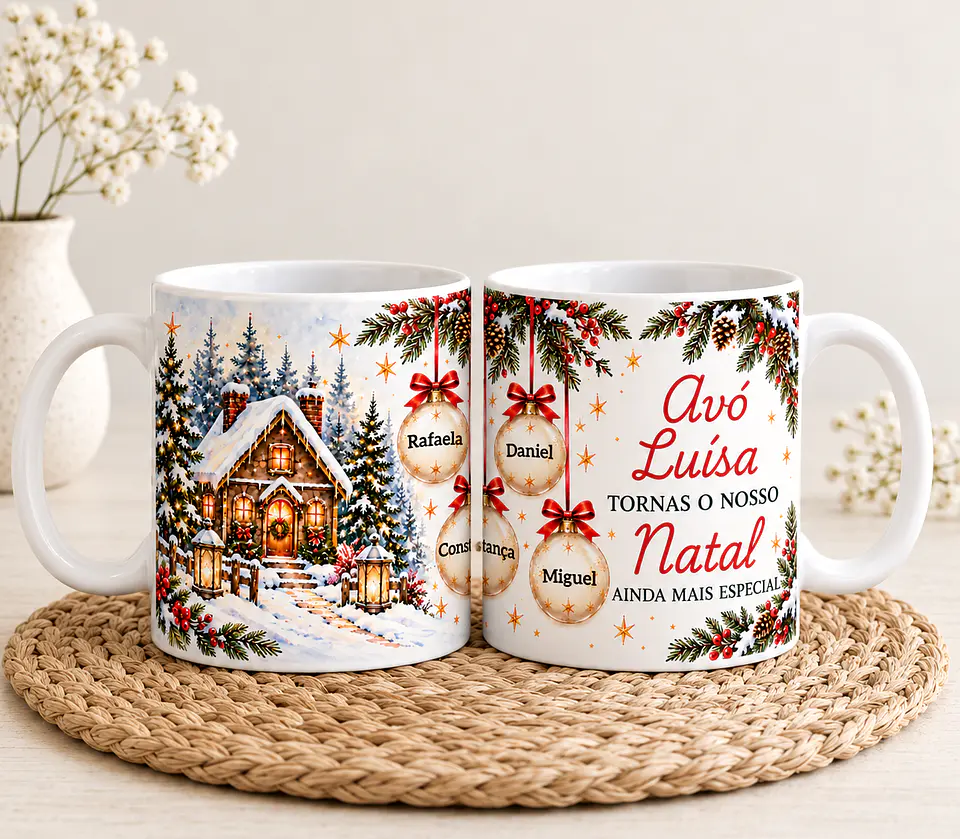 Caneca de Natal Personalizada para Avó com Nome dos Netos 1
