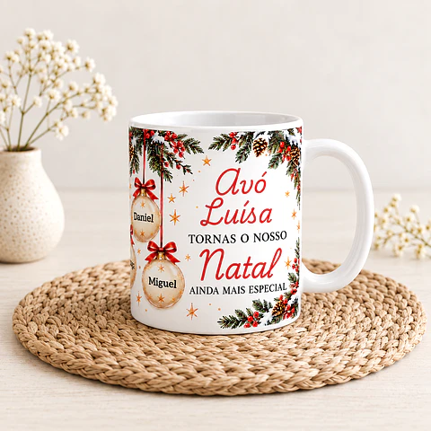 Caneca de Natal Personalizada para Avó com Nome dos Netos