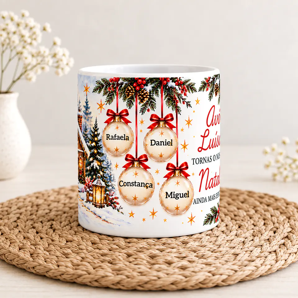 Caneca de Natal Personalizada para Avó com Nome dos Netos 3