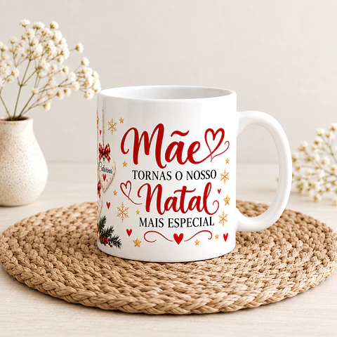 Caneca Personalizada de Natal para Mãe – Com Nomes dos Filhos ou Netos