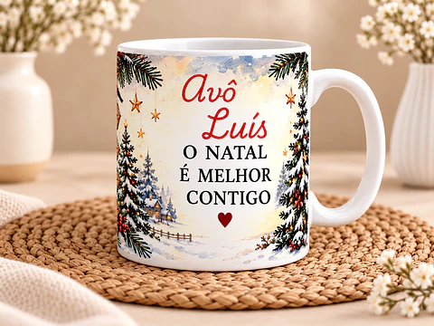 Caneca Personalizada para Avô – O Natal é Melhor Contigo | Presente de Natal com Nomes dos Netos