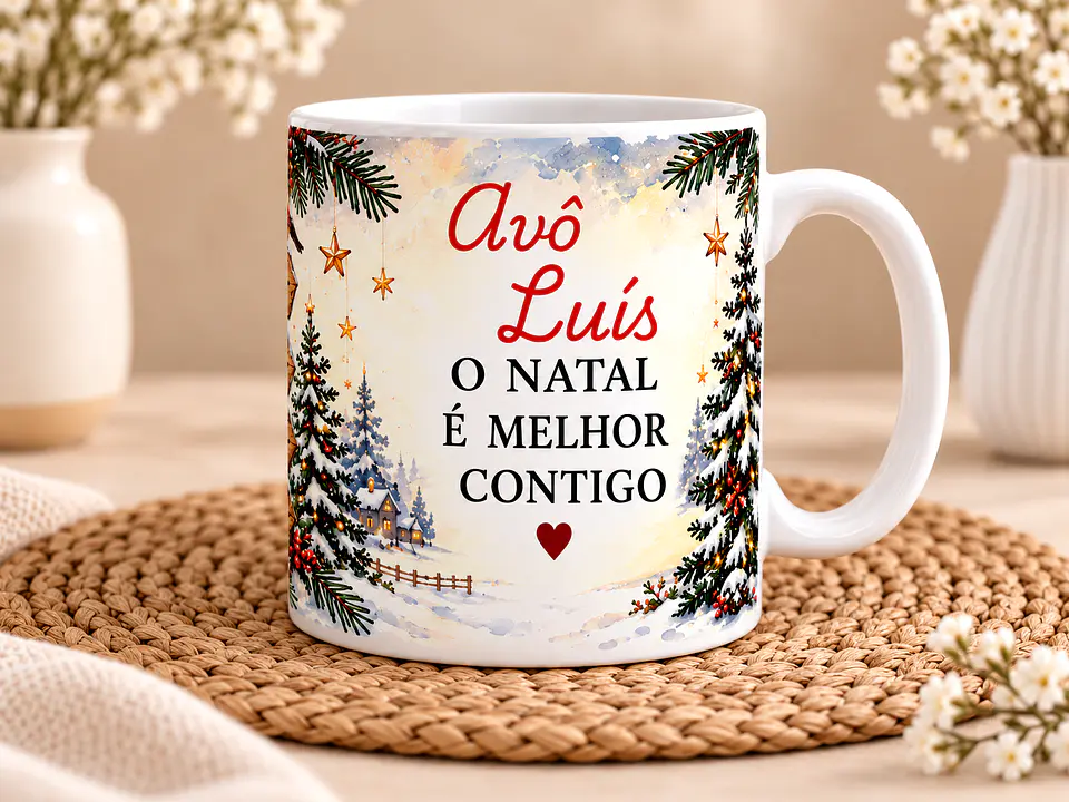 Caneca Personalizada para Avô – O Natal é Melhor Contigo | Presente de Natal com Nomes dos Netos 2