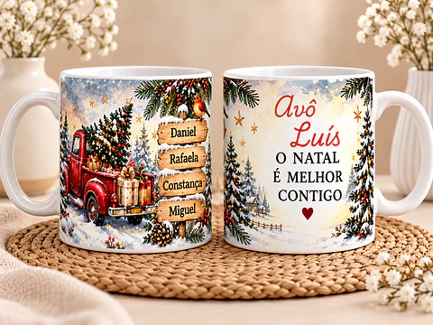 Caneca Personalizada para Avô – O Natal é Melhor Contigo | Presente de Natal com Nomes dos Netos