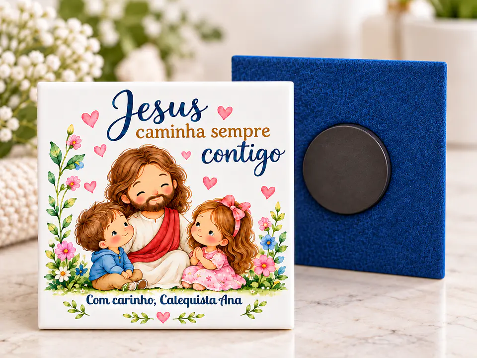 Azulejo Lembrança de Catequese com Íman – Jesus Caminha Sempre Contigo | Personalizado 2