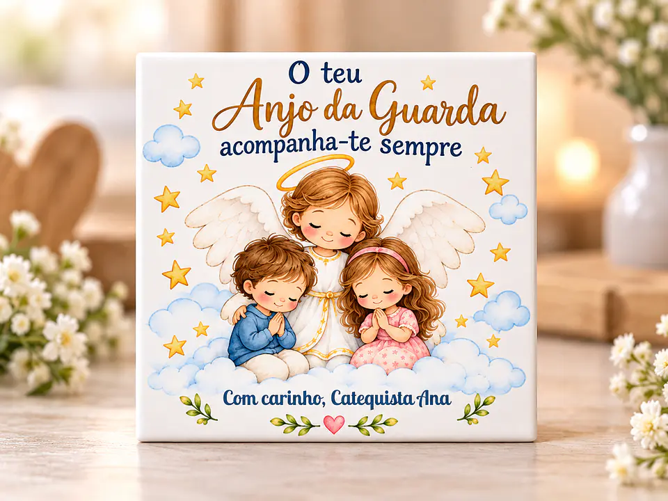 Azulejo Íman Anjo da Guarda Personalizado – Lembrança de Catequese 1