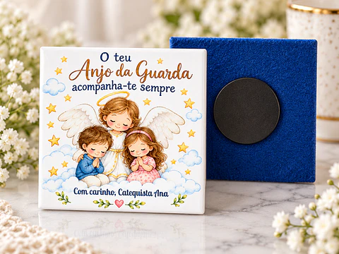 Azulejo Íman Anjo da Guarda Personalizado – Lembrança de Catequese