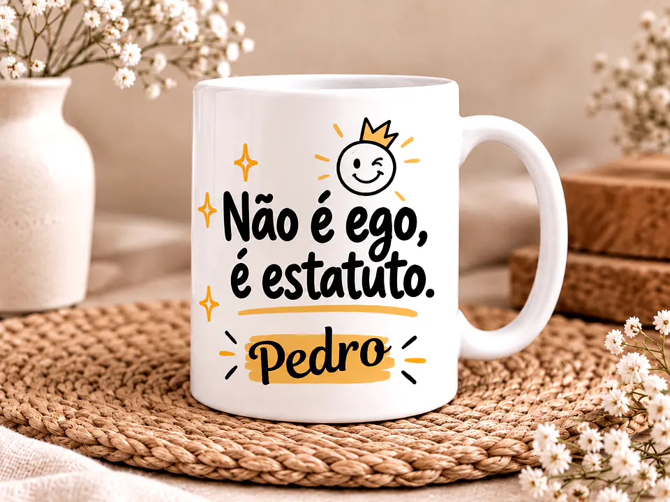 Caneca Personalizada “Não é Ego, é Estatuto” – Caneca com Nome e Humor 2