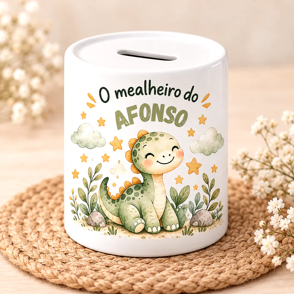 Mealheiro Infantil Personalizado com Nome – Dinossauro Verde | Presente para Criança 1