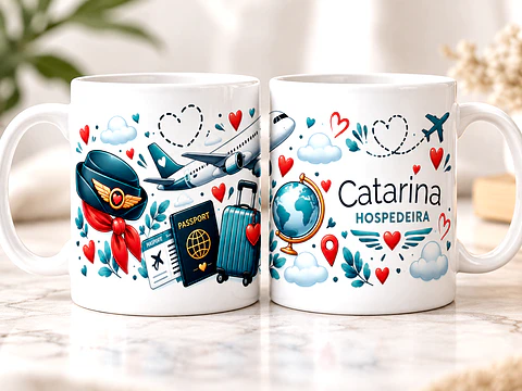 Caneca Personalizada para Hospedeira de Bordo com Nome – Presente Original